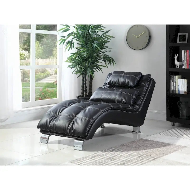 Upholstered Chaise Lounge with Arched Chrome Base and Accent Pillow