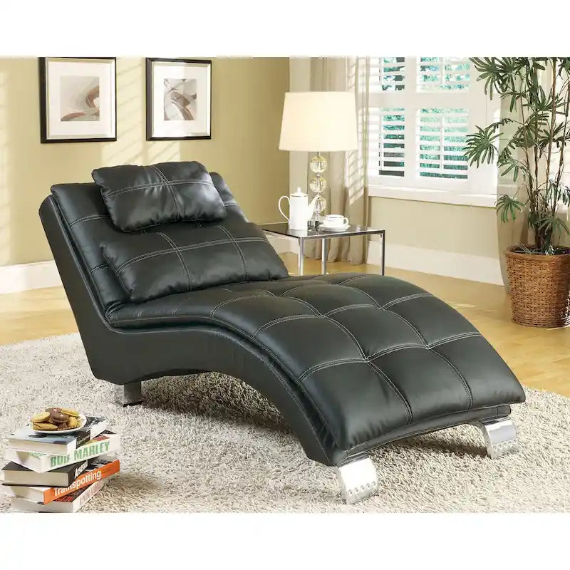 Upholstered Chaise Lounge with Arched Chrome Base and Accent Pillow