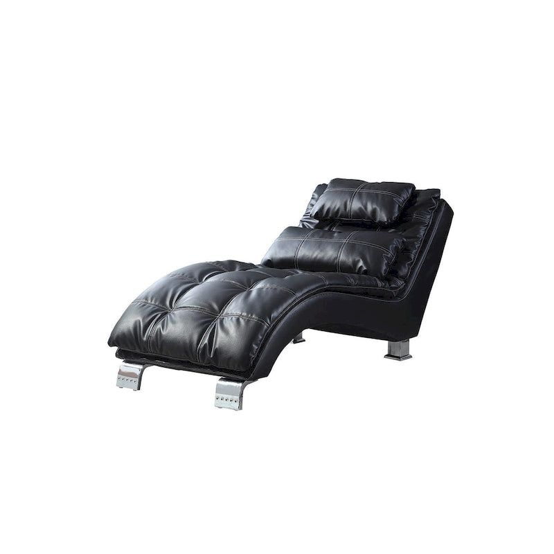 Upholstered Chaise Lounge with Arched Chrome Base and Accent Pillow