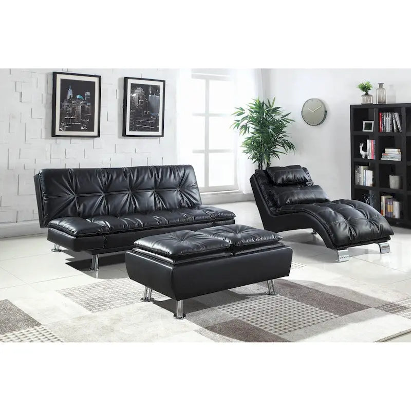 Upholstered Chaise Lounge with Arched Chrome Base and Accent Pillow