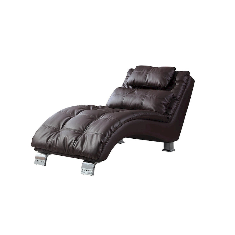 Upholstered Chaise Lounge with Arched Chrome Base and Accent Pillow