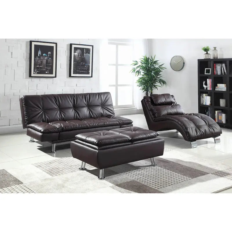 Upholstered Chaise Lounge with Arched Chrome Base and Accent Pillow