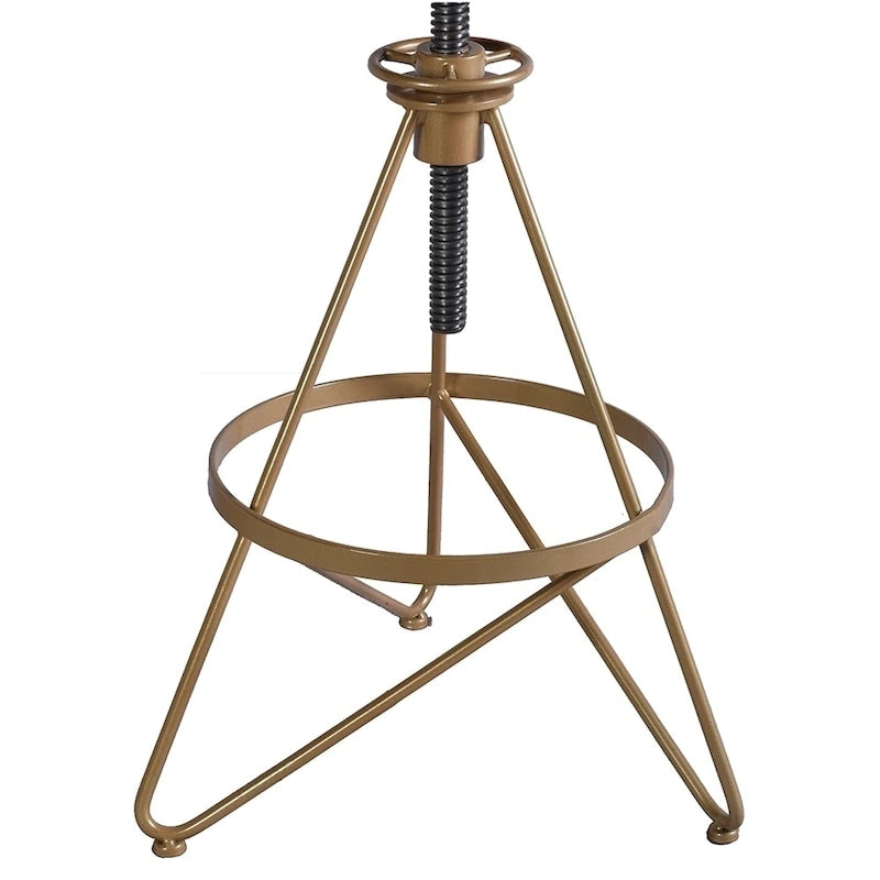 Adjustable Height Bar Stool with Weathered Wood Swivel Seat and Matte Gold Frame