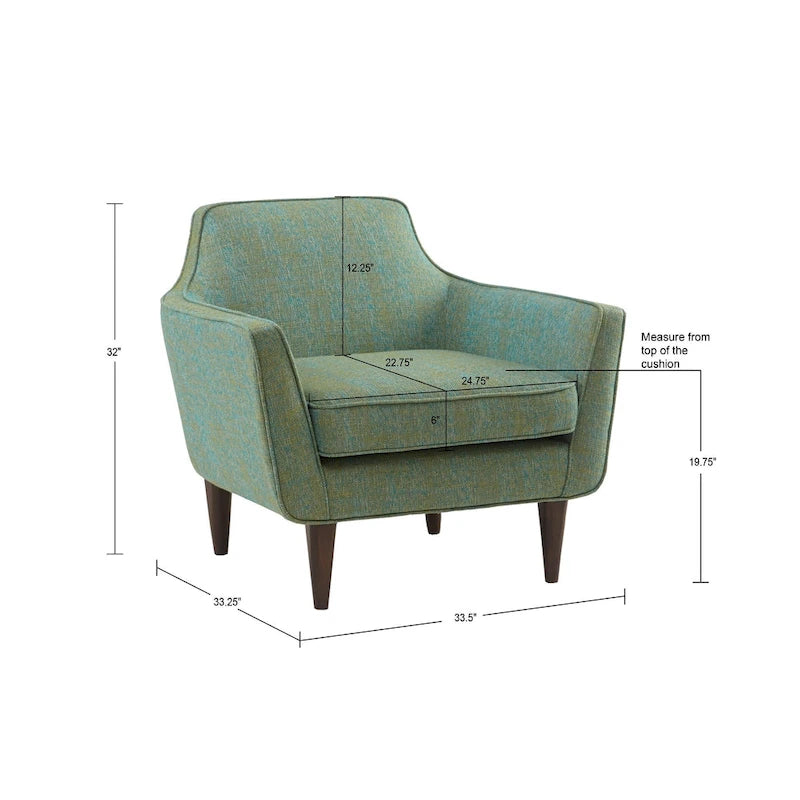 Mid-Century Modern Low-Back Accent Chair with Flared Arms & Tapered Legs — Sea Foam