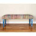 Rainbow Stripe Upholstered Bench with Blue Legs for Bedroom and Entryway