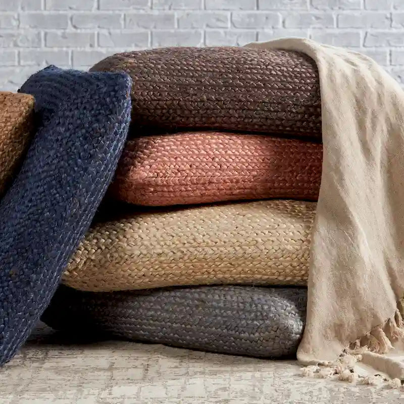 Braided Jute Pouf Floor Cushion with Bean Filling