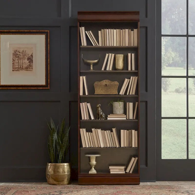84-Inch Tall Executive Bookcase with Adjustable Shelves & Cognac Wood Finish