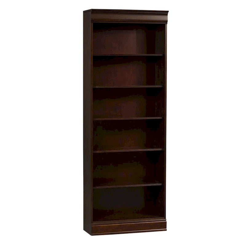 84-Inch Tall Executive Bookcase with Adjustable Shelves & Cognac Wood Finish