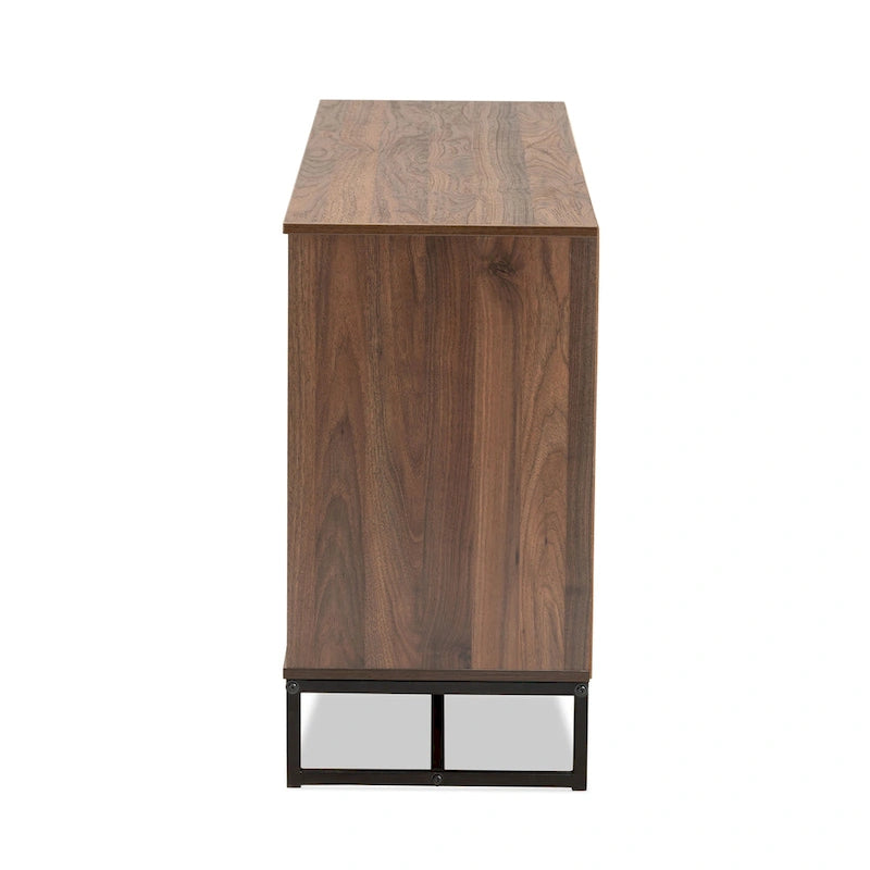 59-Inch Modern 3-Door Sideboard Buffet with Walnut Wood Top and Black Metal Base