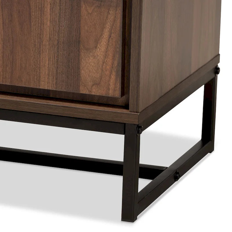 59-Inch Modern 3-Door Sideboard Buffet with Walnut Wood Top and Black Metal Base