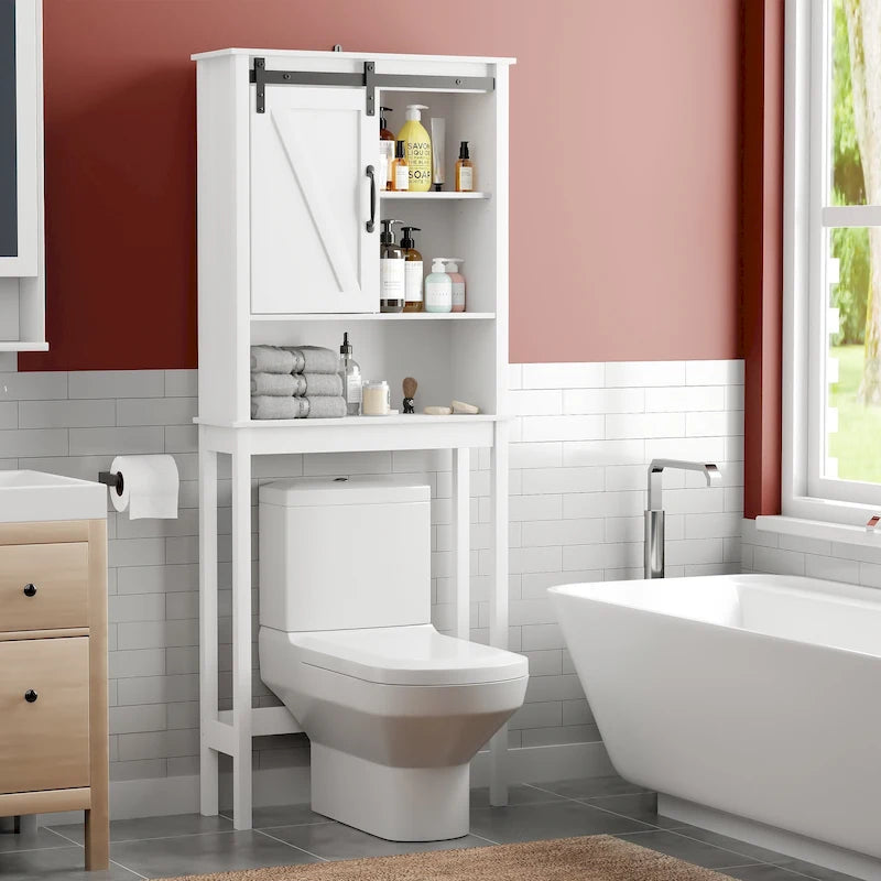 Over-the-Toilet Storage Cabinet with Sliding Door and Adjustable Shelves