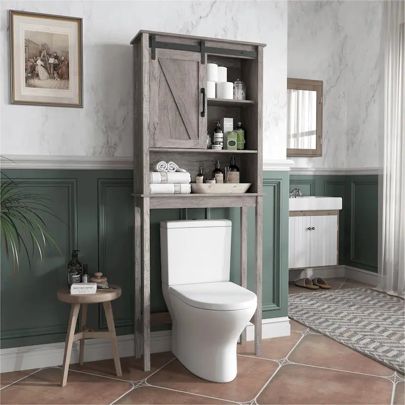 Over-the-Toilet Storage Cabinet with Sliding Door and Adjustable Shelves