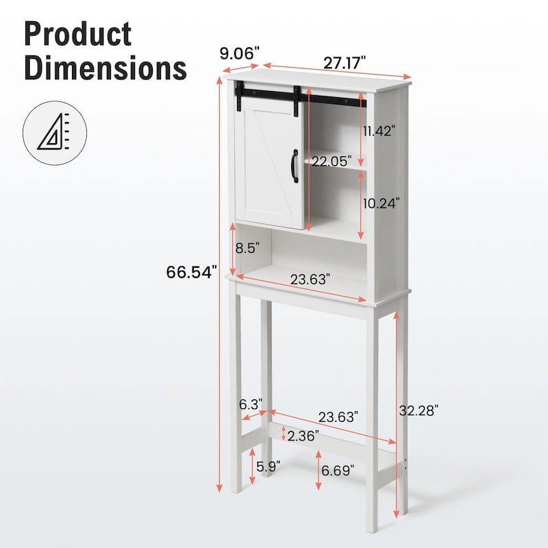 Over-the-Toilet Storage Cabinet with Sliding Door and Adjustable Shelves