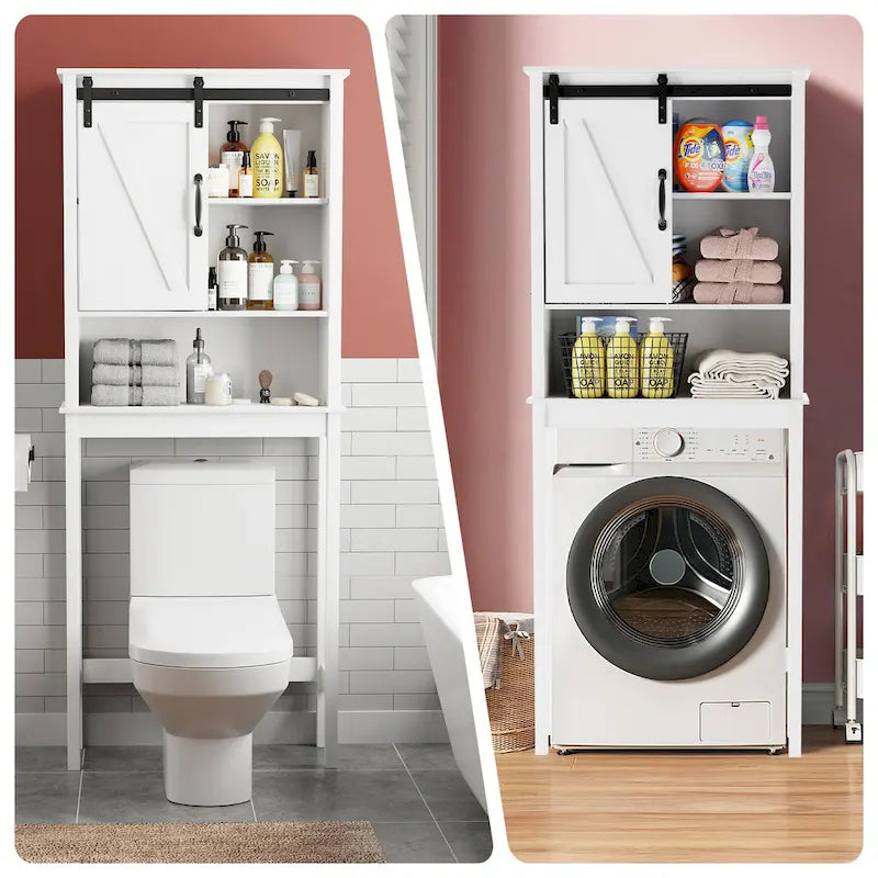 Over-the-Toilet Storage Cabinet with Sliding Door and Adjustable Shelves