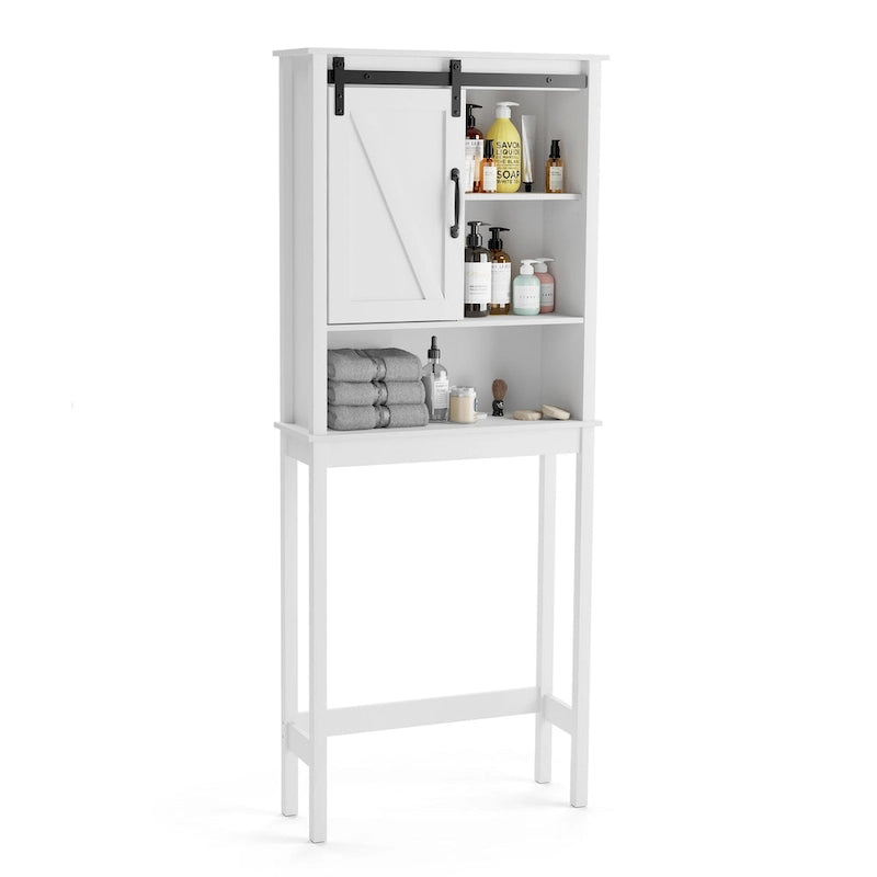 Over-the-Toilet Storage Cabinet with Sliding Door and Adjustable Shelves