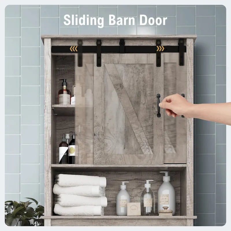 Over-the-Toilet Storage Cabinet with Sliding Door and Adjustable Shelves