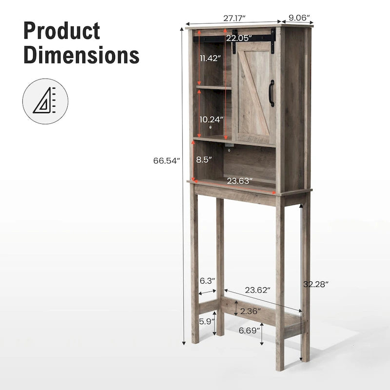 Over-the-Toilet Storage Cabinet with Sliding Door and Adjustable Shelves