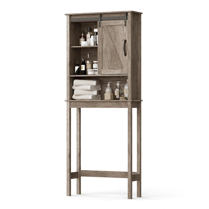 Over-the-Toilet Storage Cabinet with Sliding Door and Adjustable Shelves