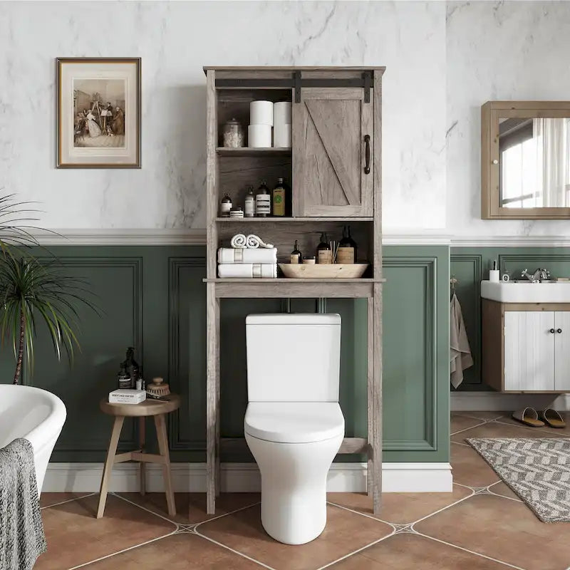 Over-the-Toilet Storage Cabinet with Sliding Door and Adjustable Shelves