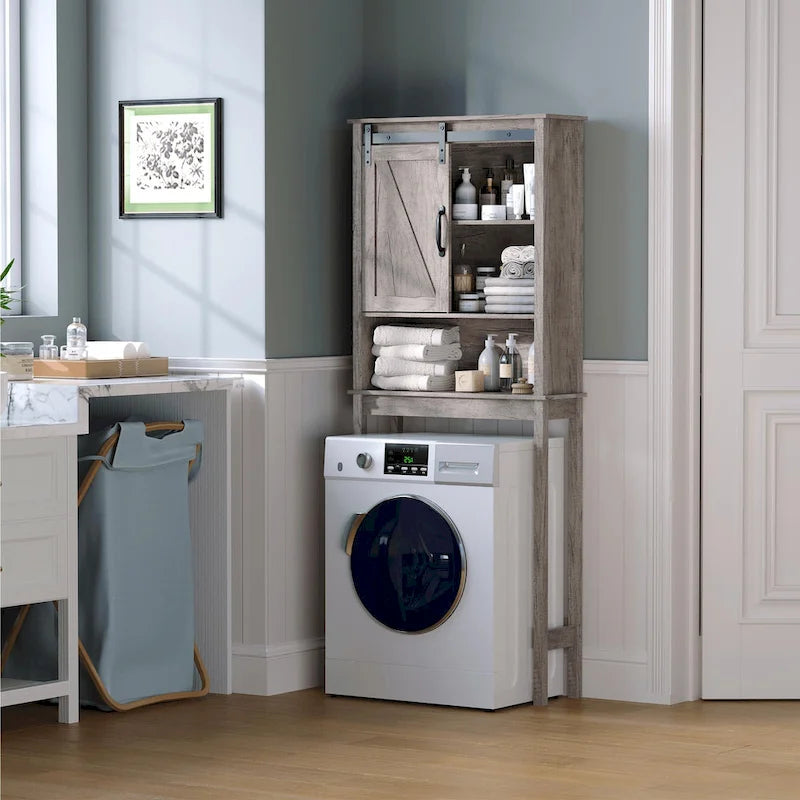 Over-the-Toilet Storage Cabinet with Sliding Door and Adjustable Shelves