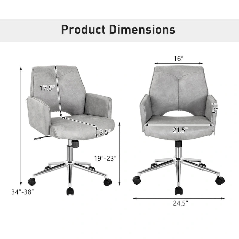 Mid-Back Tufted Faux Leather Office Chair with Adjustable Height