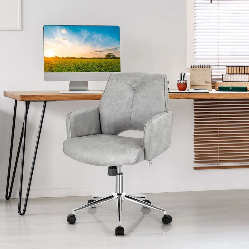Mid-Back Tufted Faux Leather Office Chair with Adjustable Height