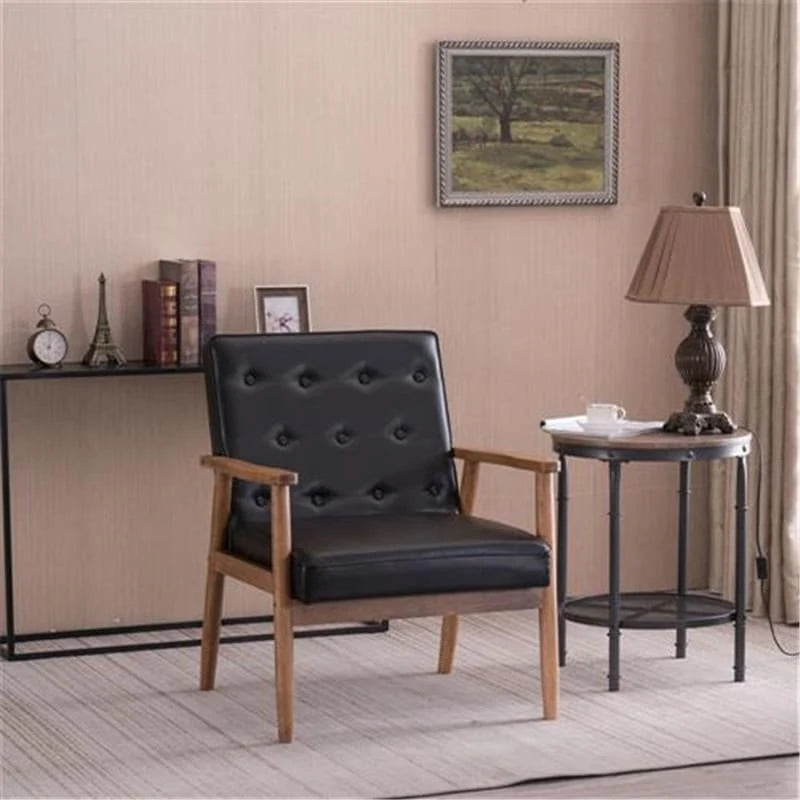 Retro Modern Slipper Chair with Solid Wood Frame & PU Leather