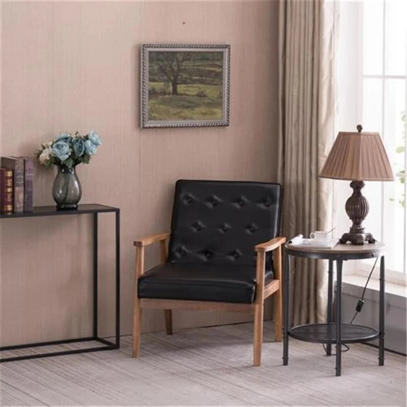 Retro Modern Slipper Chair with Solid Wood Frame & PU Leather