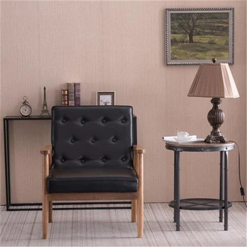 Retro Modern Slipper Chair with Solid Wood Frame & PU Leather