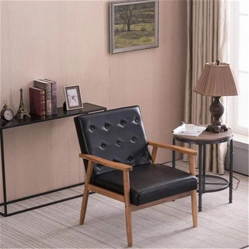 Retro Modern Slipper Chair with Solid Wood Frame & PU Leather
