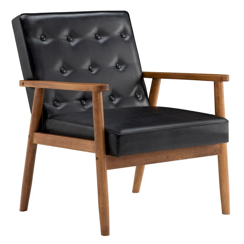 Retro Modern Slipper Chair with Solid Wood Frame & PU Leather