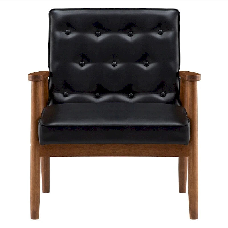 Retro Modern Slipper Chair with Solid Wood Frame & PU Leather