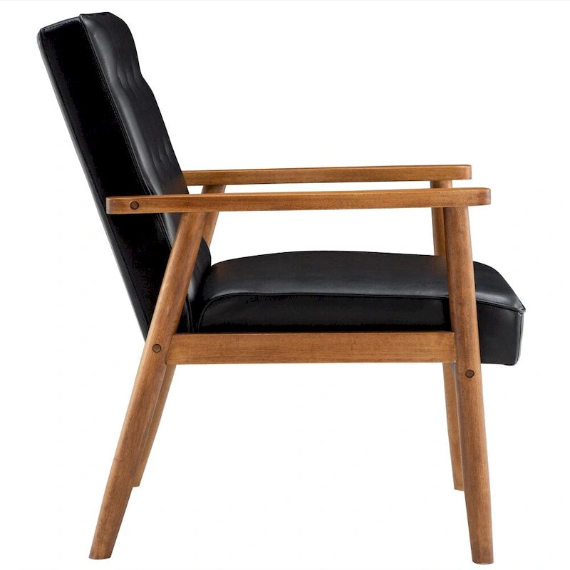 Retro Modern Slipper Chair with Solid Wood Frame & PU Leather