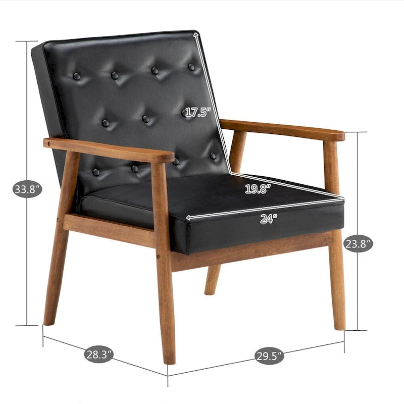 Retro Modern Slipper Chair with Solid Wood Frame & PU Leather