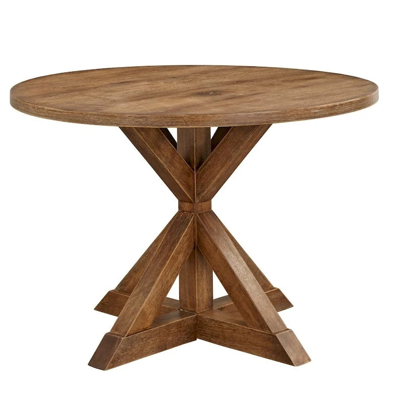 45-Inch Square Pedestal Dining Table with Cross Base — Seats 4, Driftwood or Black Finish