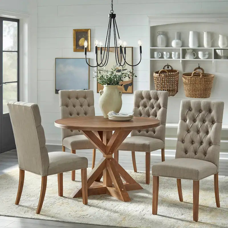 45-Inch Square Pedestal Dining Table with Cross Base — Seats 4, Driftwood or Black Finish