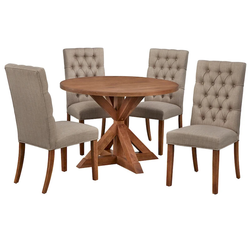 45-Inch Square Pedestal Dining Table with Cross Base — Seats 4, Driftwood or Black Finish