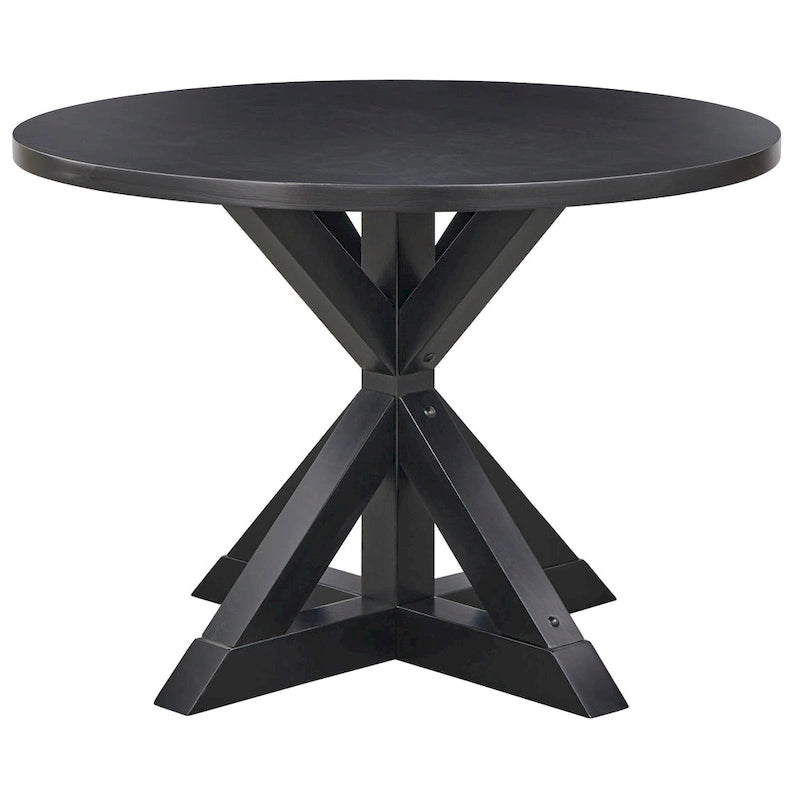 45-Inch Square Pedestal Dining Table with Cross Base — Seats 4, Driftwood or Black Finish