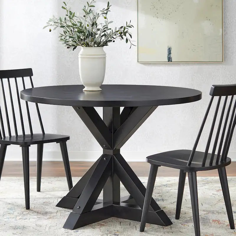 45-Inch Square Pedestal Dining Table with Cross Base — Seats 4, Driftwood or Black Finish