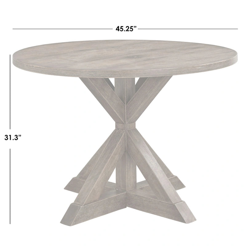 45-Inch Square Pedestal Dining Table with Cross Base — Seats 4, Driftwood or Black Finish