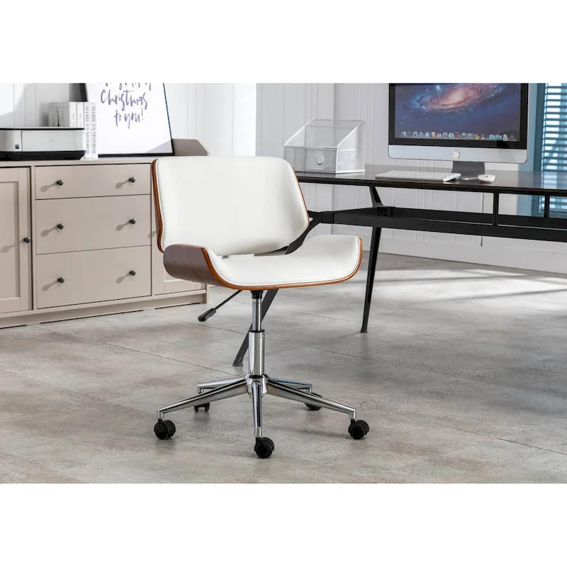 Mid-Century Faux Leather Office Chair with Adjustable Height and Swivel Base