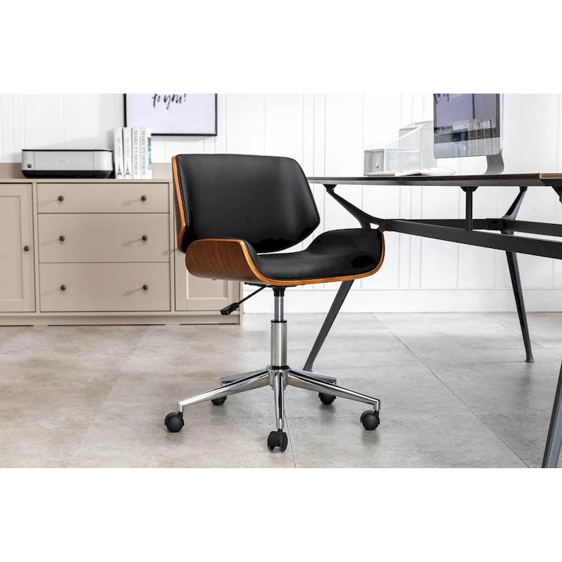 Mid-Century Faux Leather Office Chair with Adjustable Height and Swivel Base