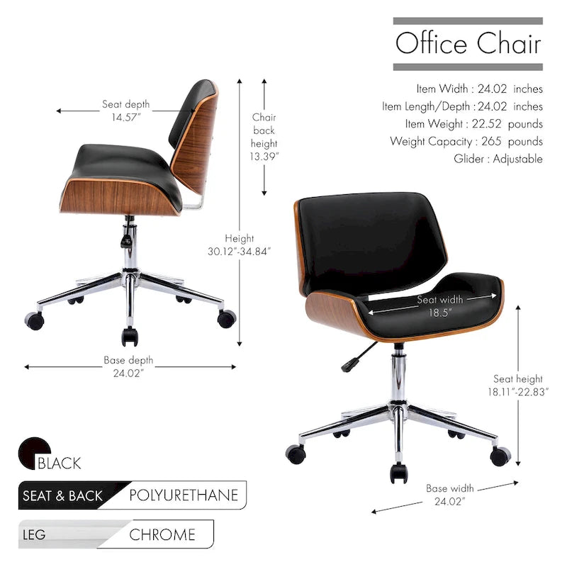 Mid-Century Faux Leather Office Chair with Adjustable Height and Swivel Base