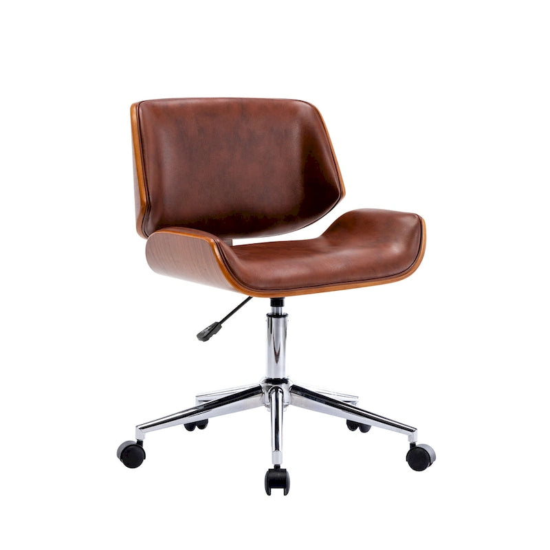 Mid-Century Faux Leather Office Chair with Adjustable Height and Swivel Base