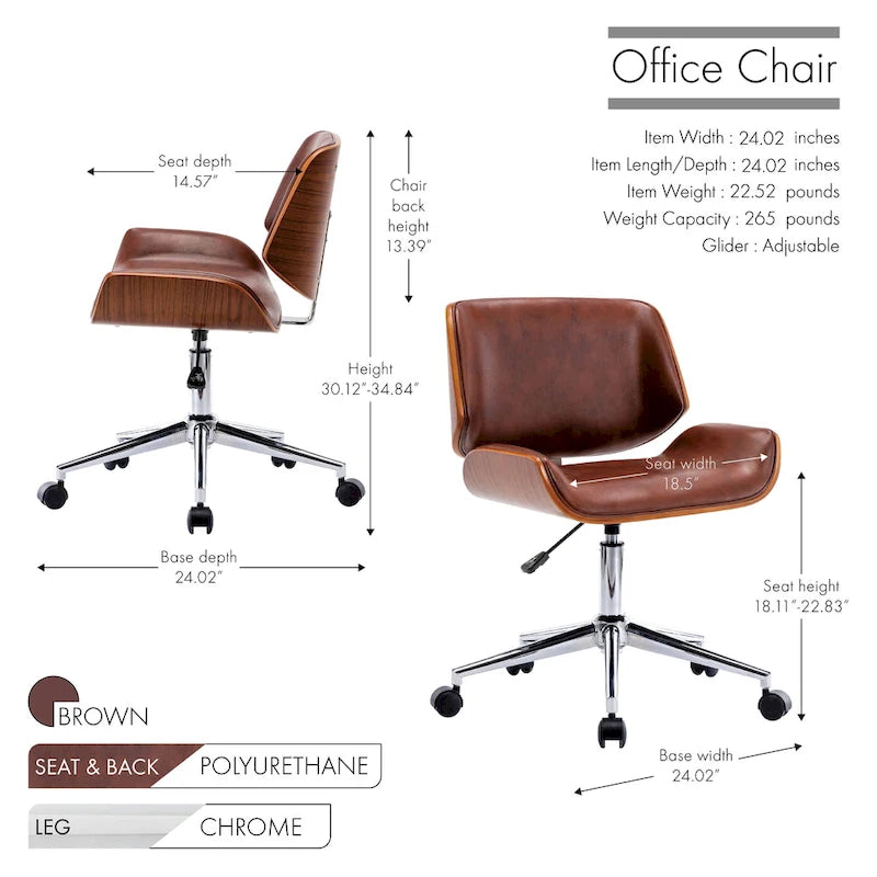 Mid-Century Faux Leather Office Chair with Adjustable Height and Swivel Base
