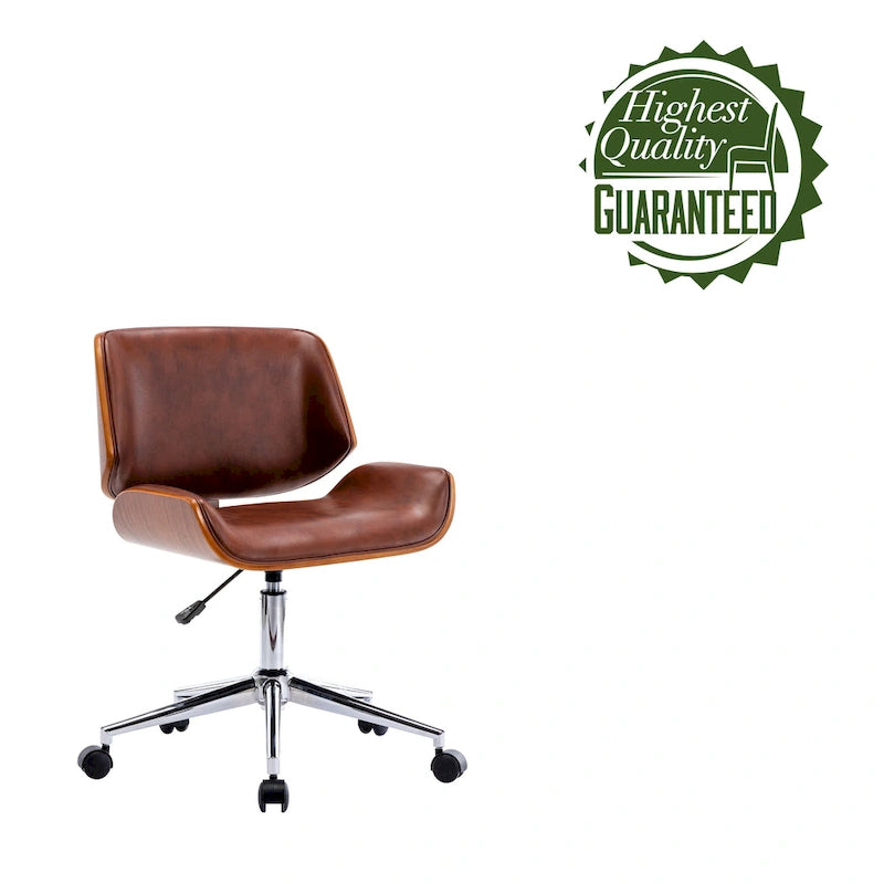 Mid-Century Faux Leather Office Chair with Adjustable Height and Swivel Base