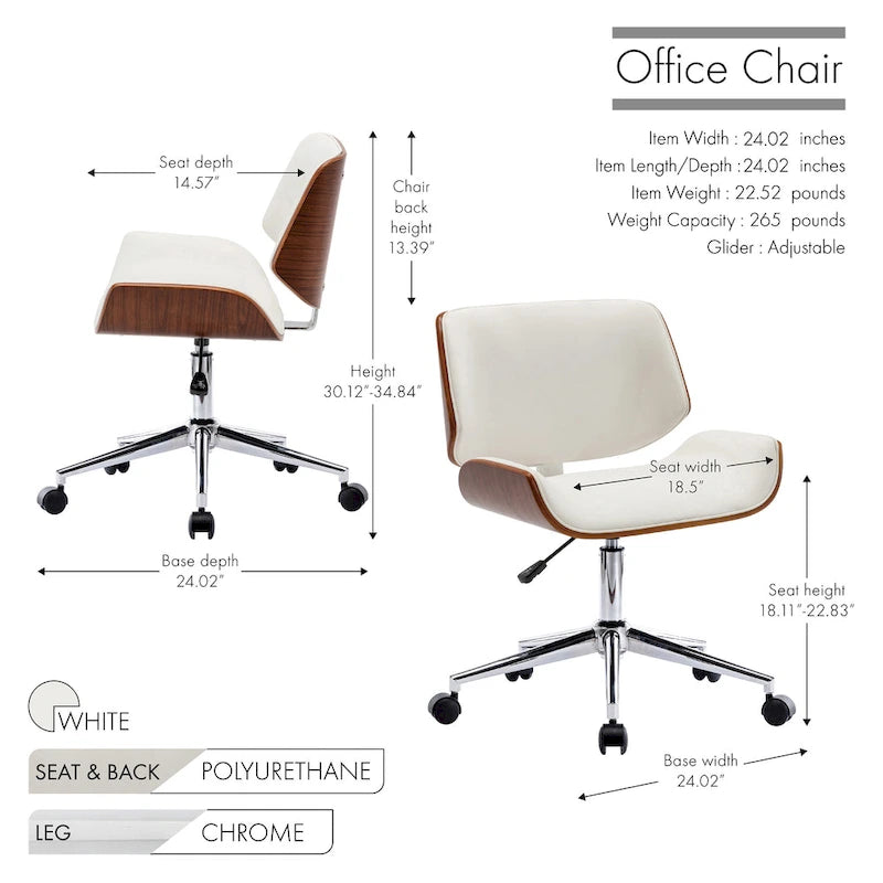 Mid-Century Faux Leather Office Chair with Adjustable Height and Swivel Base