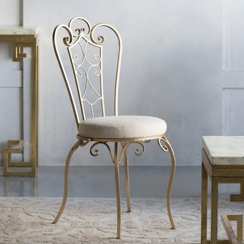Gold-Tone Folding Accent Chair with Metal & Wood Frame