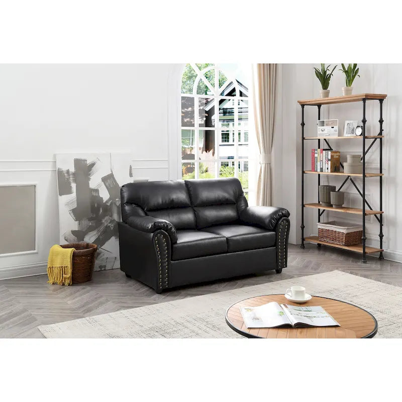 Contemporary Faux Leather Loveseat with Nailhead Trim and Pocket Coil Cushions