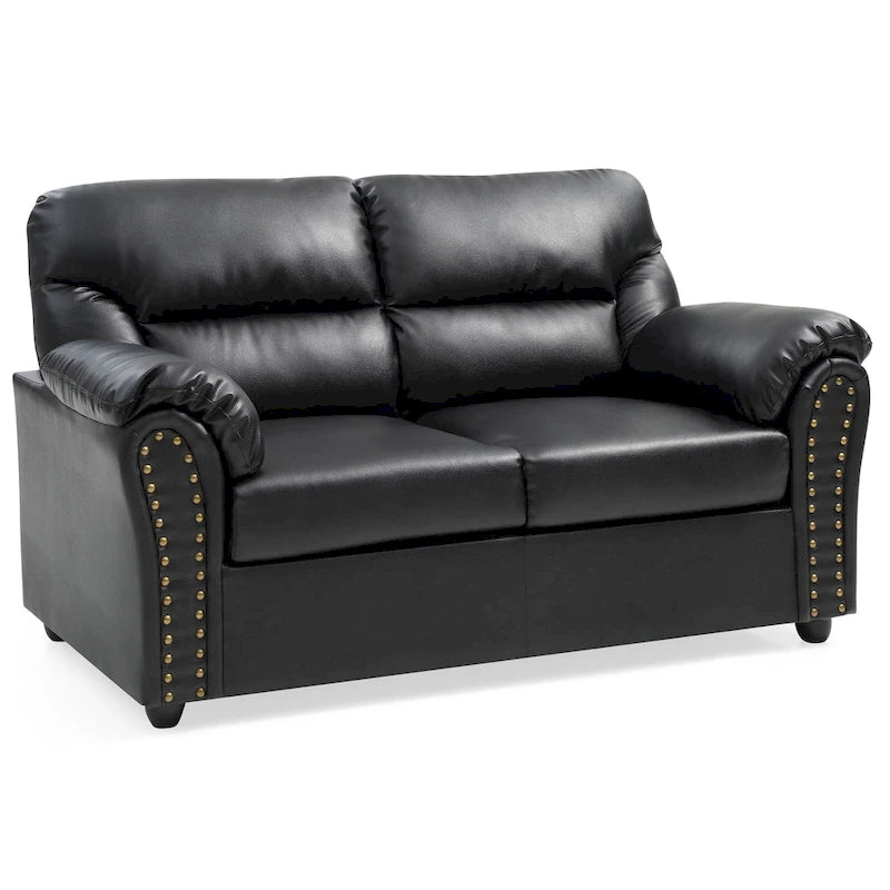 Contemporary Faux Leather Loveseat with Nailhead Trim and Pocket Coil Cushions